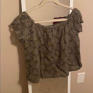 Aeropostale dark green lace off the shoulder top